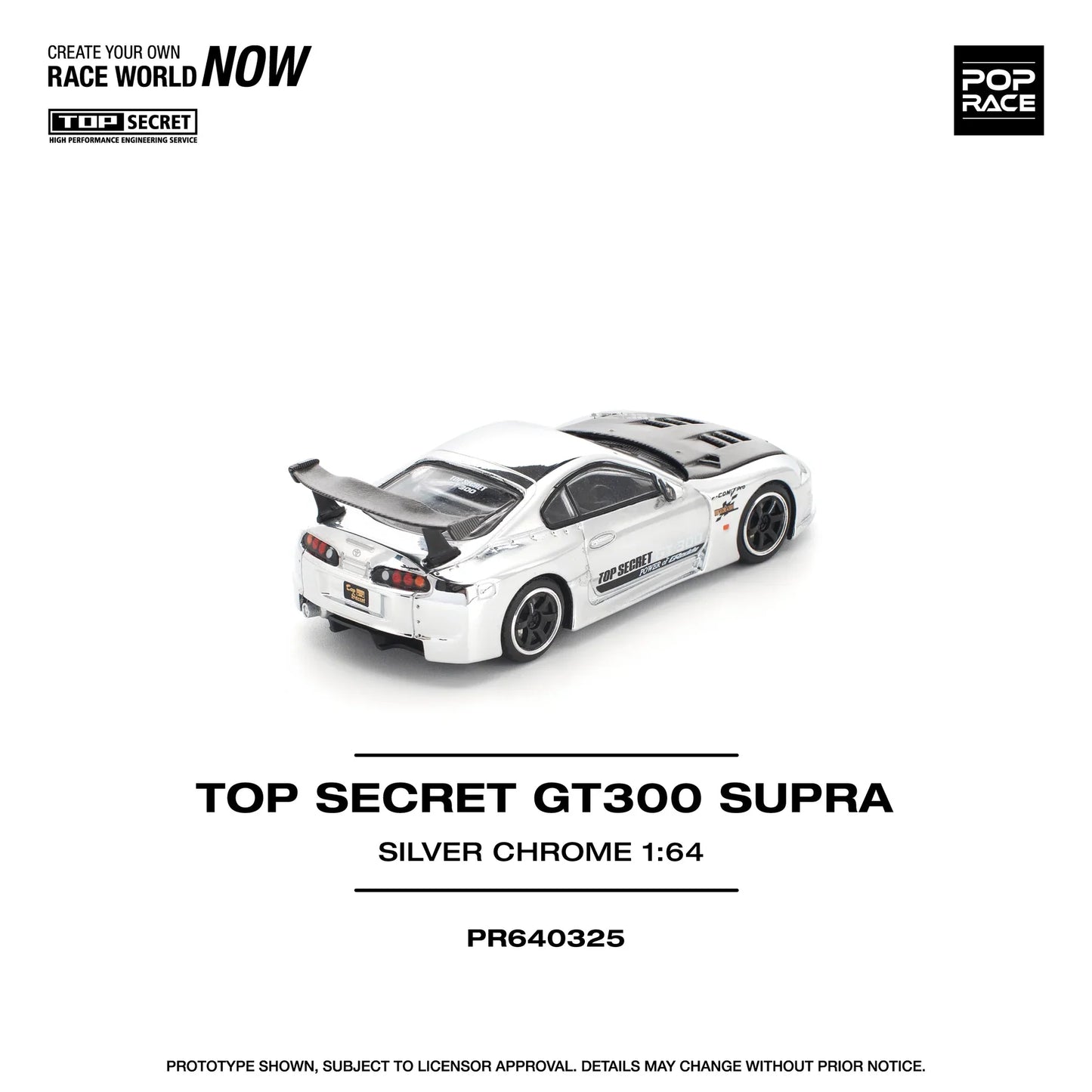 Pop Race - Top Secret GT300 Toyota Supra Silver Chrome - Scala 1/64 PR64-325