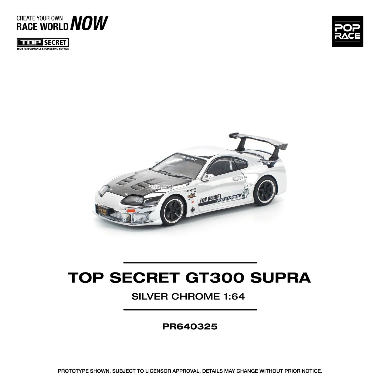 Pop Race - Top Secret GT300 Toyota Supra Silver Chrome - Scala 1/64 PR64-325