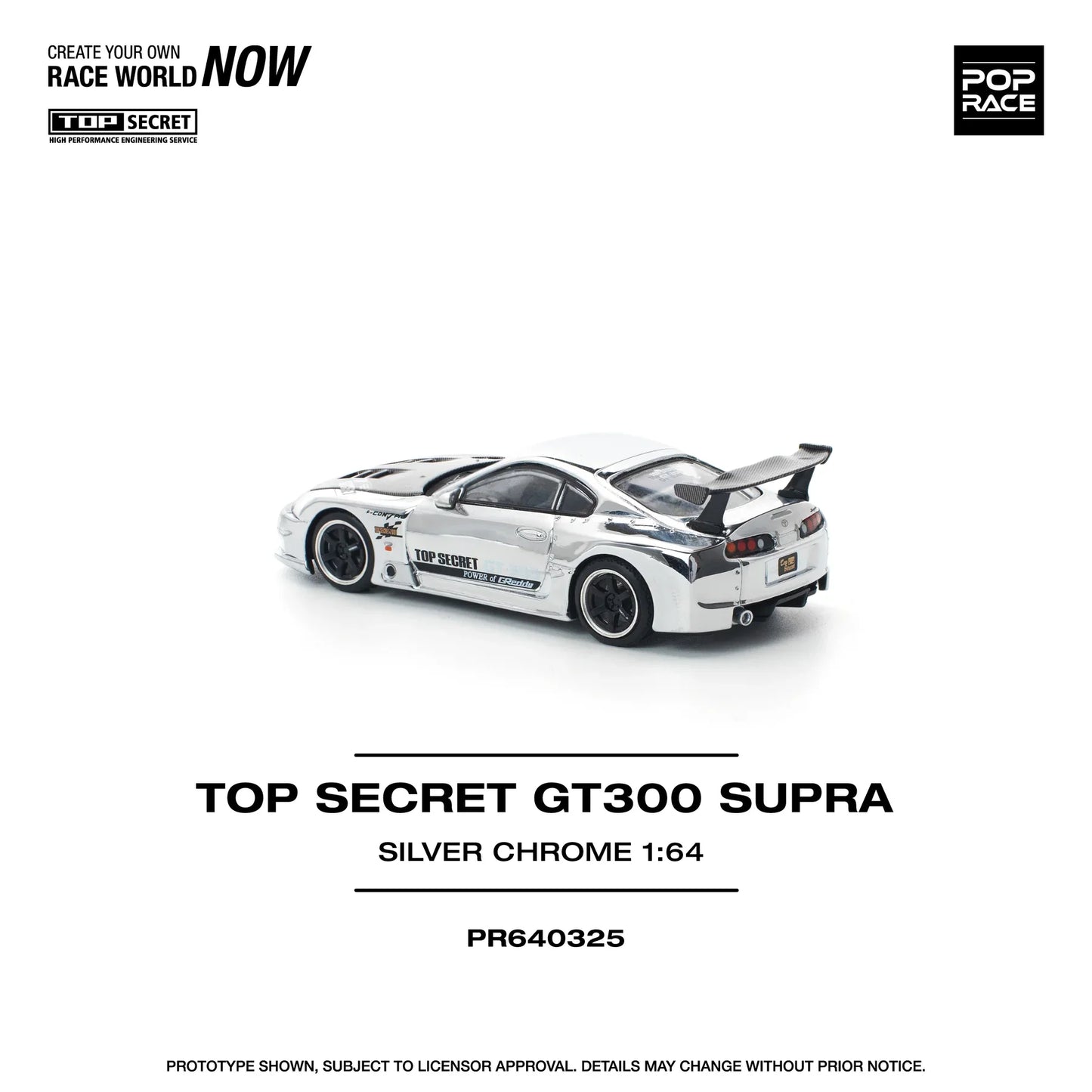 Pop Race - Top Secret GT300 Toyota Supra Silver Chrome - Scala 1/64 PR64-325