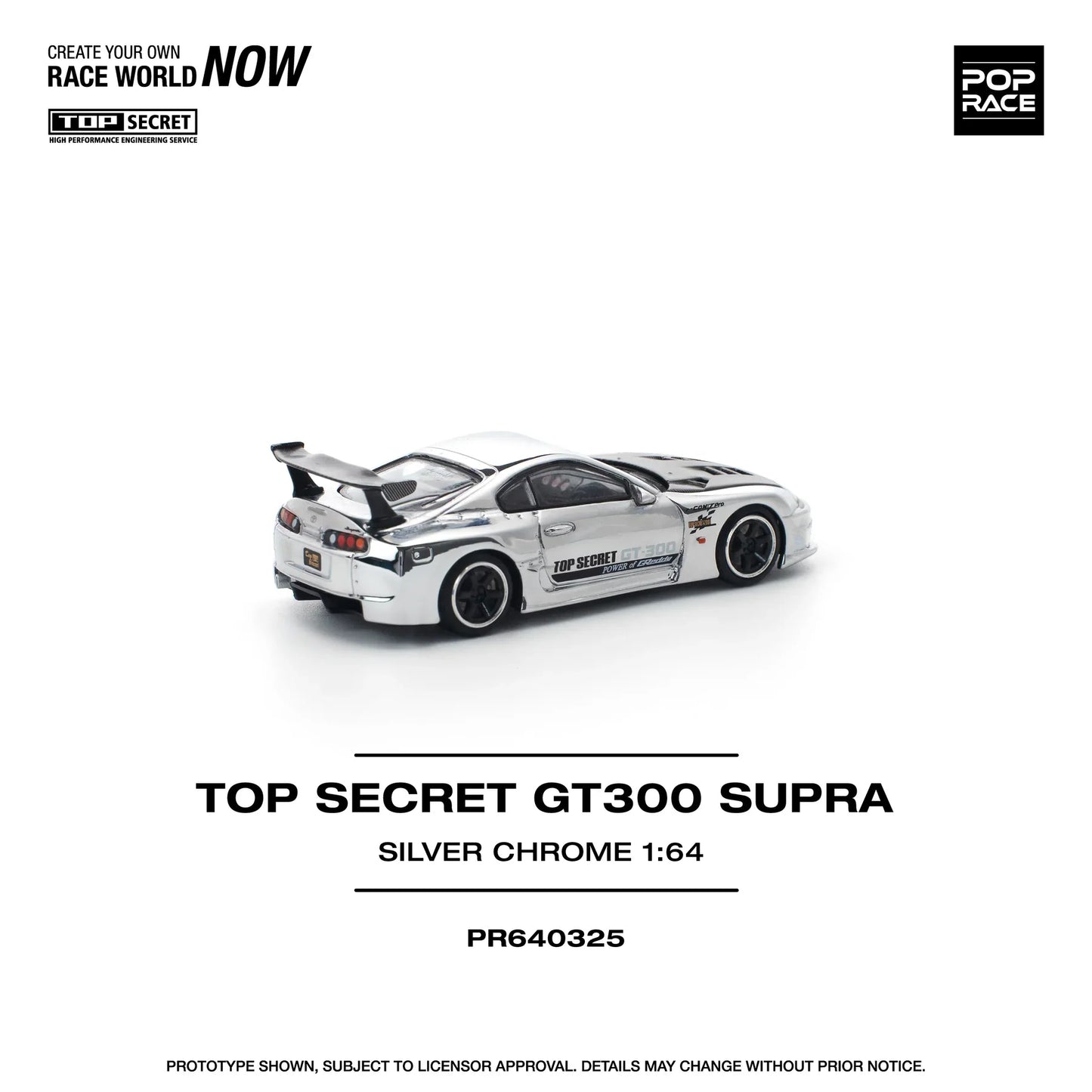 Pop Race - Top Secret GT300 Toyota Supra Silver Chrome - Scala 1/64 PR64-325