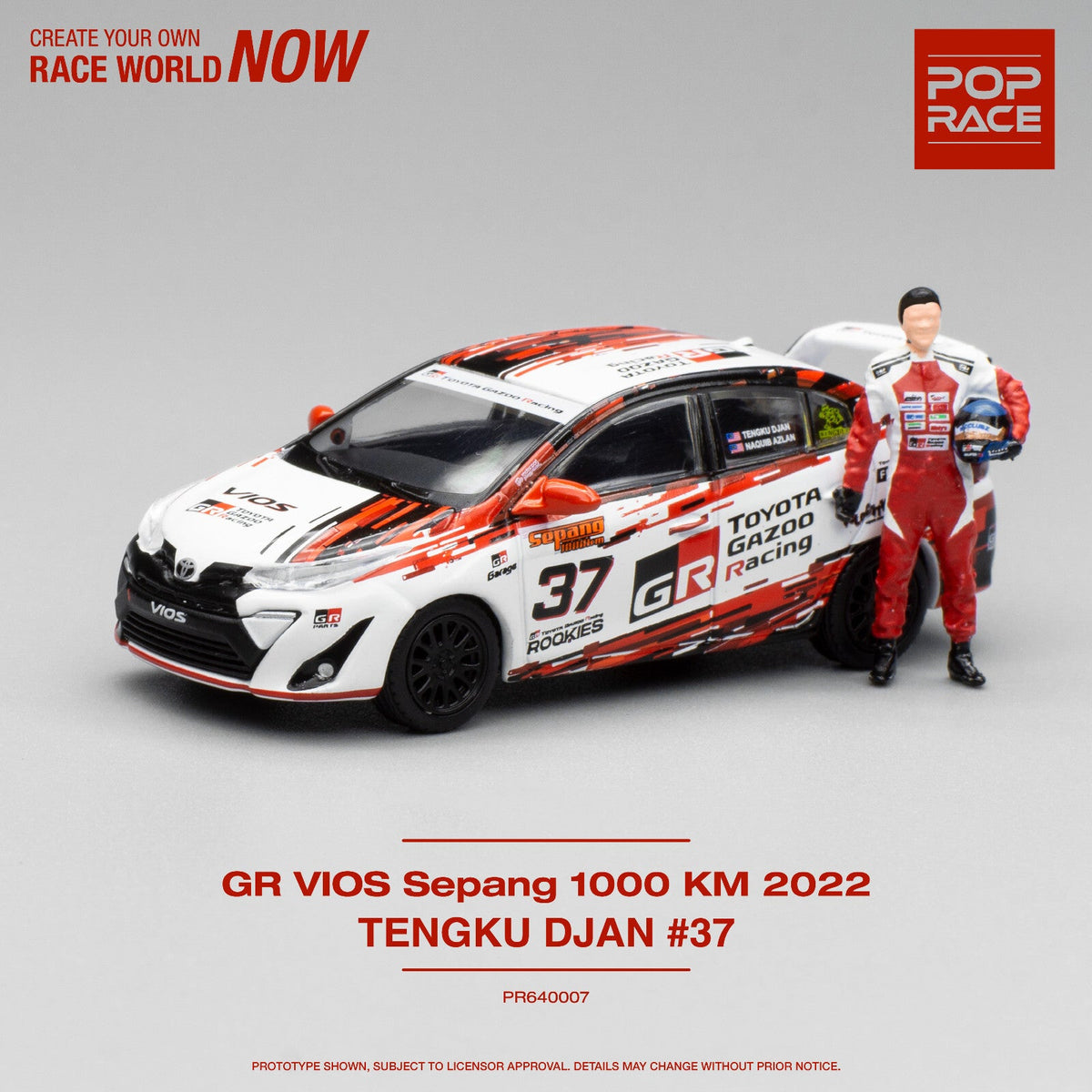 Pop Race - Toyota GR VIOS #37 Tengku Djan Sepang 1000km avec Figurine Échelle 1/64 PR64-0007