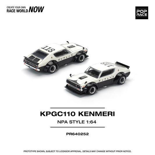 Pop Race - Skyline KPGC110 GT-R V8 Drift (Kenmeri) Style NPA - Échelle 1/64 PR64-252