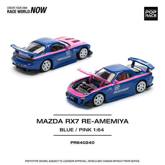 Pop Race - Mazda RX-7 RE-Amemiya Widebody Blue / Pink - Scale 1/64 PR64-240
