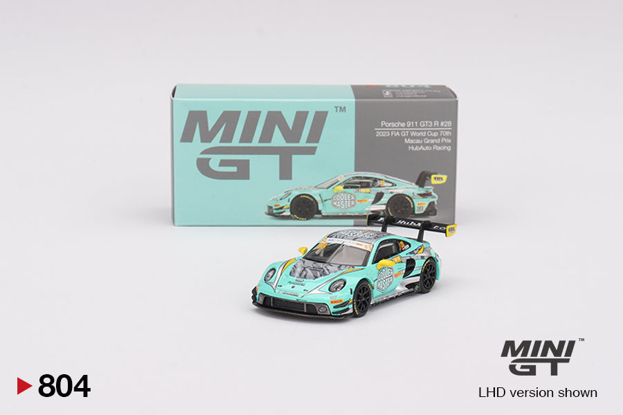 Porsche 911 GT3 R #28 HubAuto Racing 2023 FIA GT World Cup - Mini GT - Scala 1/64 MGT00804-BL Blister Packaging