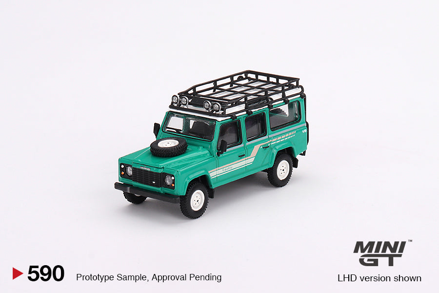 Mini GT - Land Rover Defender 110 1985 County Station Wagon Trident Green - 1/64 Scale MGT00590 R RHD