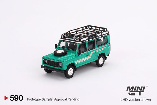 Mini GT - Land Rover Defender 110 1985 County Station Wagon Trident Green - Scala 1/64 MGT00590 R RHD