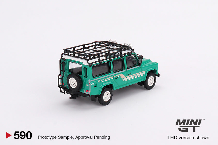 Mini GT - Land Rover Defender 110 1985 County Station Wagon Trident Green - 1/64 Scale MGT00590 R RHD