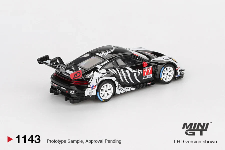 [PRE-ORDER] - Mini GT - "Skeleton Rexy" Porsche 911 GT3 R #77 AO Racing 2025 IMSA Petit Le Mans - Scale 1-64 MGT01143-L