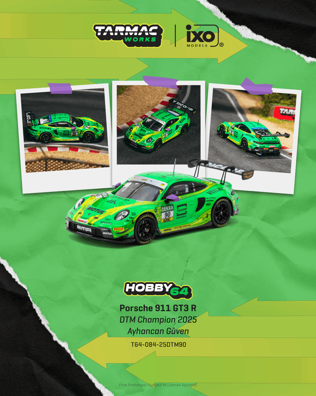 [PRE-ORDER] Tarmac Works - Porsche 911 ( 992 ) GT3 R Ayhancan Güven DTM Champion 2025 - HOBBY64 - 1/64 Scale T64-084-25DTM90