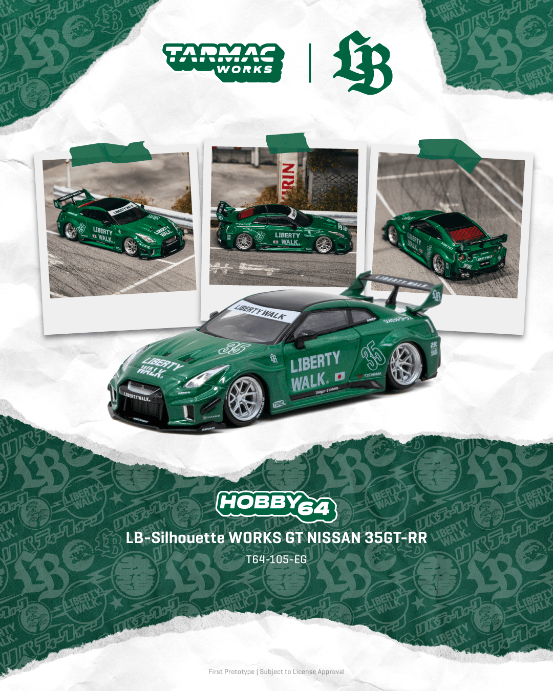 [PRE-ORDER] Tarmac Works - Nissan GT-R (R35) Super Silhouette Emerald Green - HOBBY64 - Scala 1/64 T64-105-EG