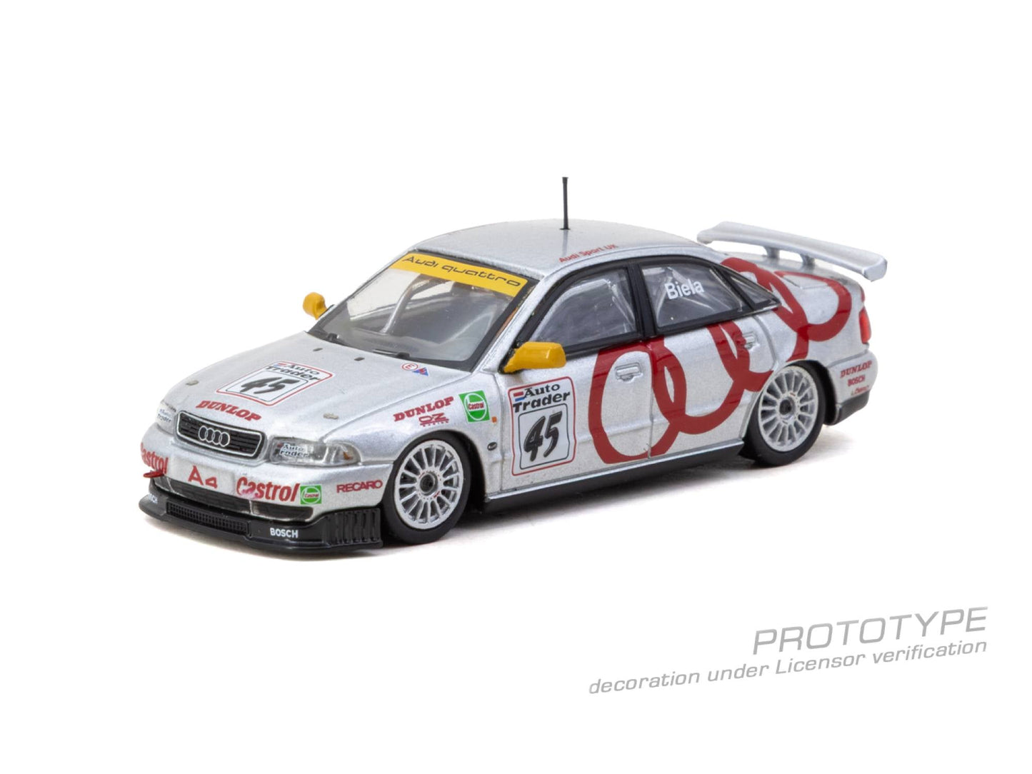[PRE-ORDER] <span translate="no">Tarmac Works</span> - AUDI A4 QUATTRO Frank Biela BTCC Champion 1996 with Trading Cards Combo Set - HOBBY64 - 1/64 Scale T64-077-96BTC45