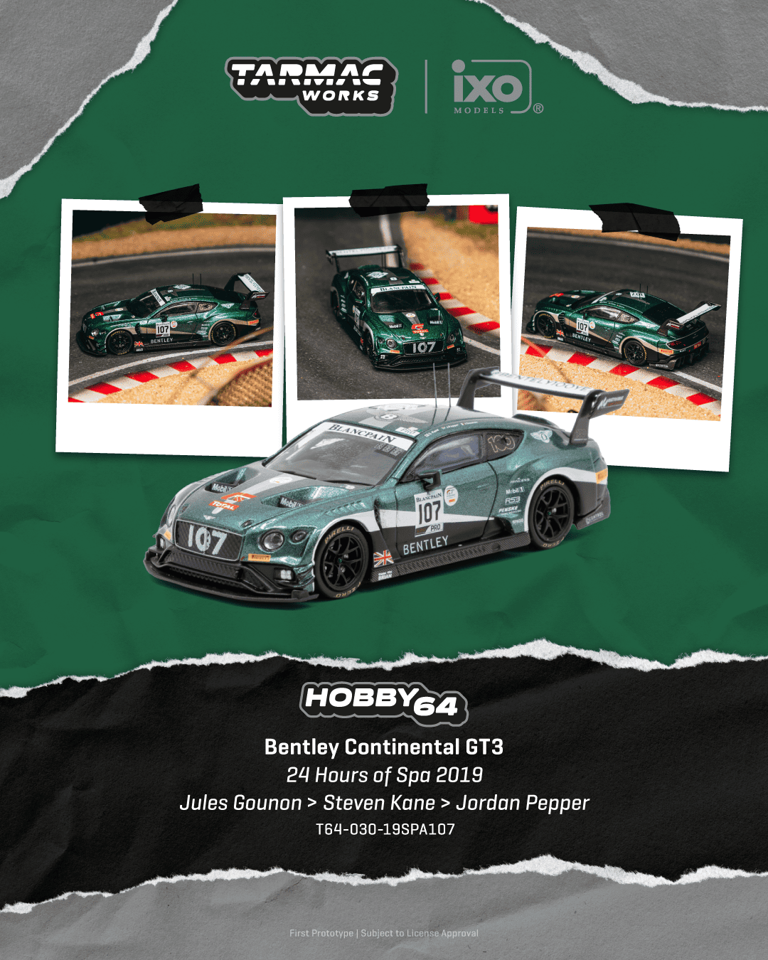 [PRE-ORDER] Tarmac Works - Bentley Continental GT3 #107 Jules Gounon 24 Hours of Spa 2019 - HOBBY64 - 1/64 Scale T64-030-19SPA107