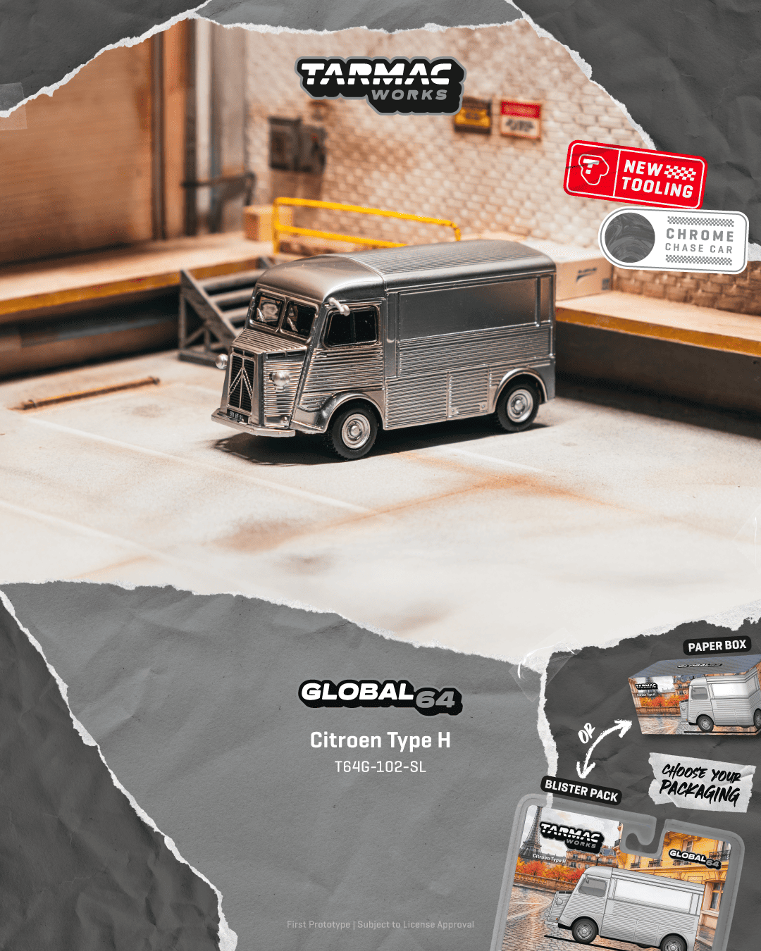 [PRE-ORDER] Tarmac Works - Citroen Type H Silver 1969 - GLOBAL64 - 1/64 Scale T64G-102-SL