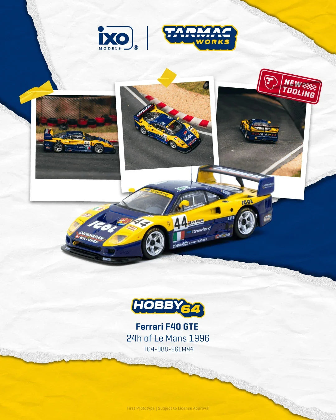 Tarmac Works - Ferrari F40 GTE 24h of Le Mans 1996 - HOBBY64 - 1/64 Scale T64-088-96LM44