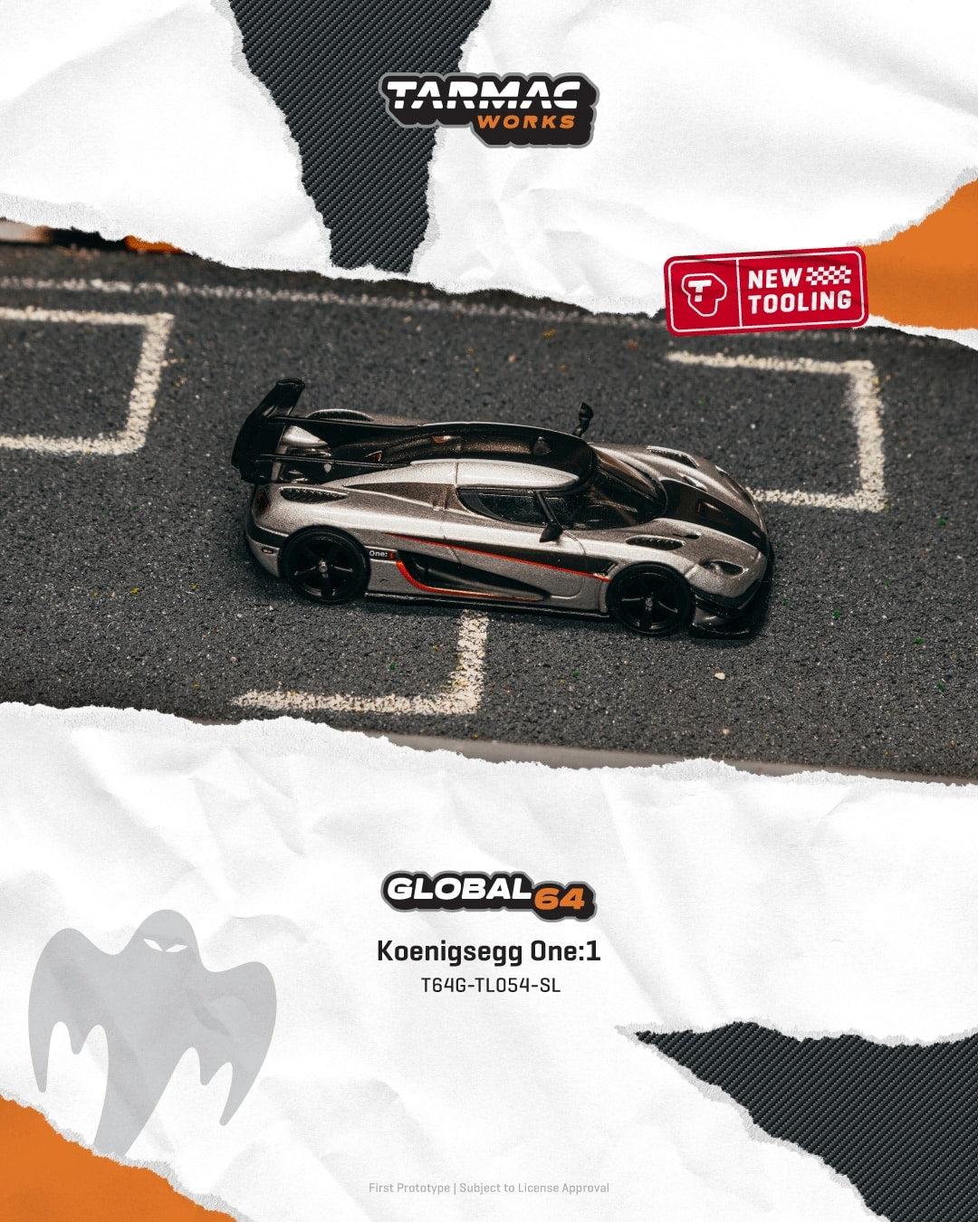 Tarmac Works - Koenigsegg One:1 Argent - GLOBAL64 - Échelle 1/64 T64G-TL054-SL