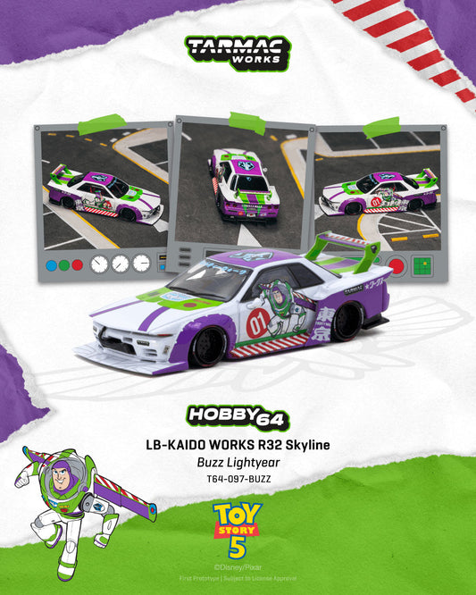 [PRE-ORDER] Tarmac Works - LB-KAIDO WORKS R32 Nissan Skyline Buzz Lightyear - HOBBY64 - Scala 1/64 T64-097-BUZZ