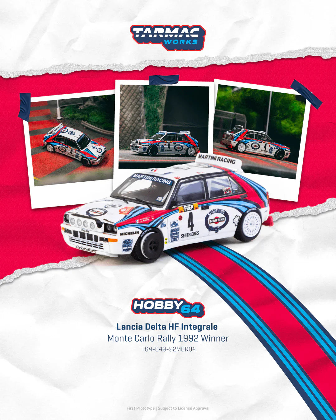 Tarmac Works - Lancia Delta HF Integrale Monte Carlo Rally 1992 #04 Winner - HOBBY64 - 1/64 Scale T64-049-92MCR04