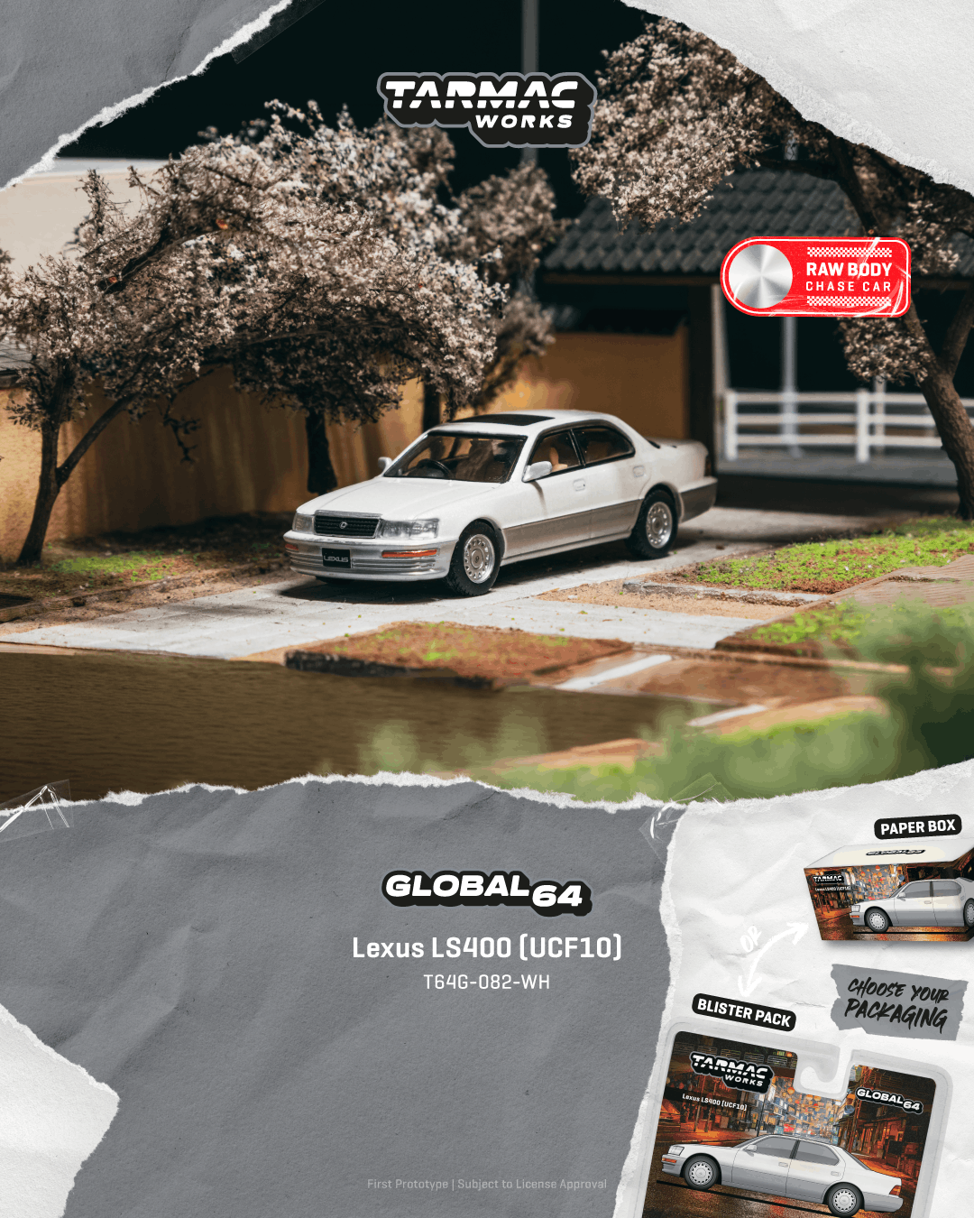 Tarmac Works - Lexus LS400 (UCF10) Pearl White 2001 - GLOBAL64 - 1/64 Scale T64G-082-WH