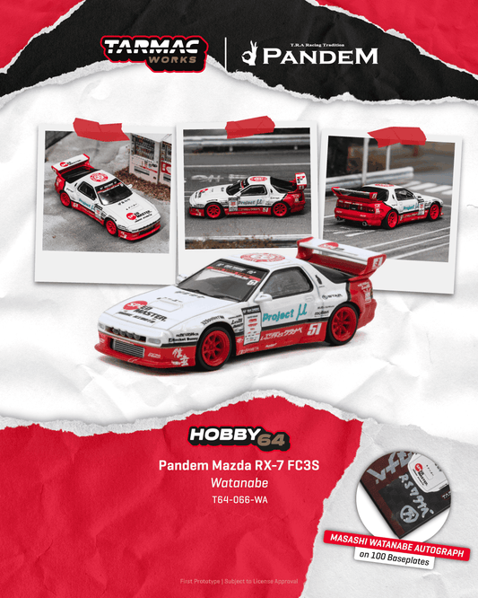 [PRE-ORDER] Tarmac Works - Mazda RX-7 (FC3S) Pandem Masashi Watanabe 2026 - HOBBY64 - Scala 1/64 T64-066-WA