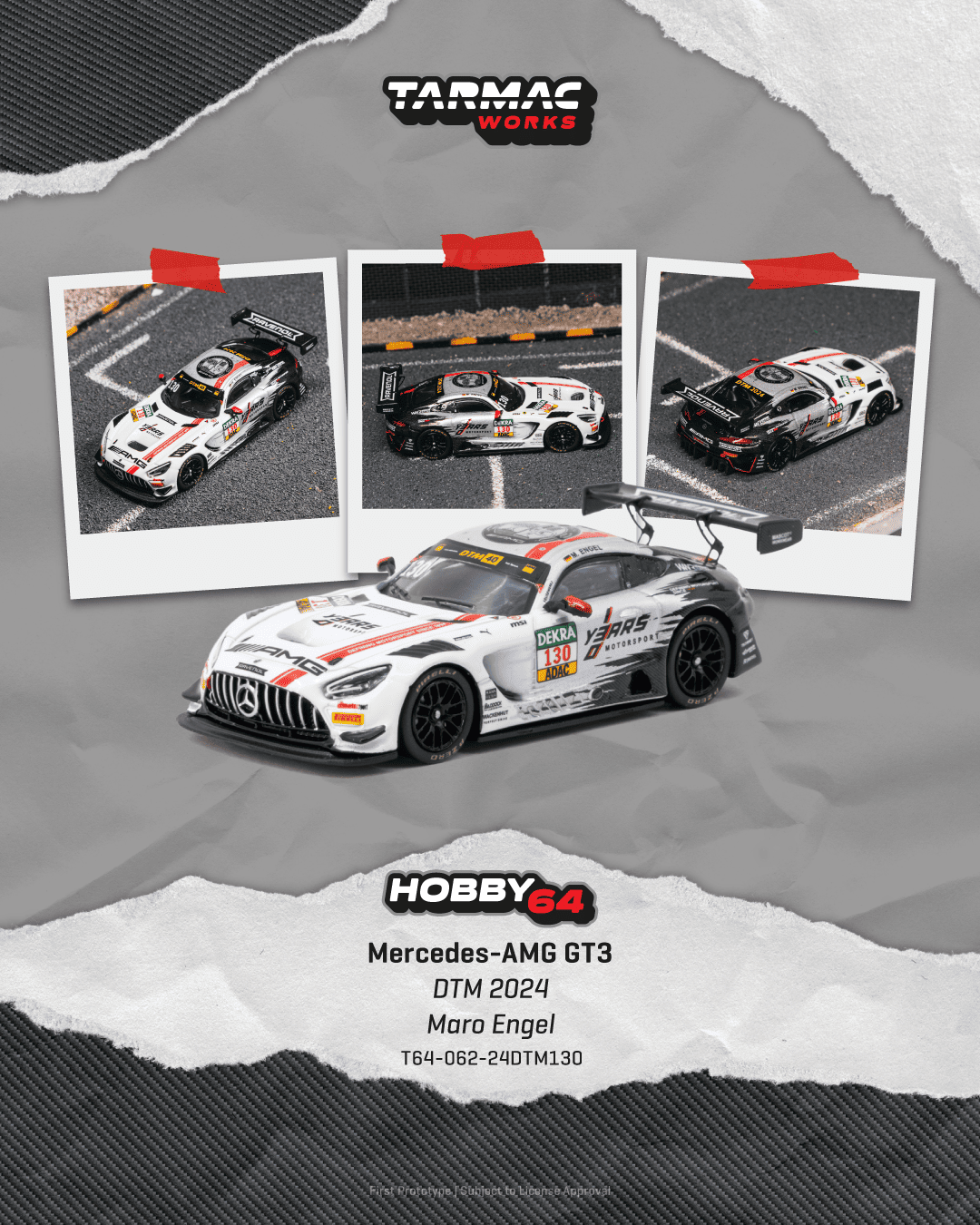 [PRE-ORDER] Tarmac Works - Mercedes - AMG GT3 #130 MARO ENGEL DTM Championship 2024 - HOBBY64 - 1/64 Scale T64-062-24DTM130