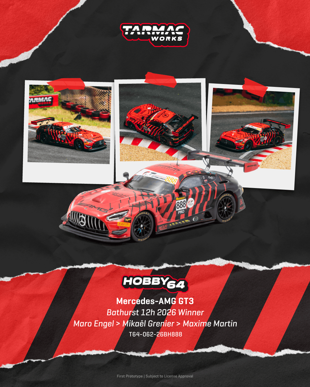 [PRÉCOMMANDE] Tarmac Works - Mercedes -Benz AMG GT GT3 #888 Maro Eengel Bathurst 12H 2026 - HOBBY64 - Échelle 1/64 T64-062-26BH888