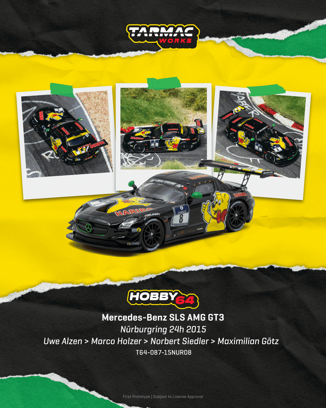 [PRÉCOMMANDE] Tarmac Works - Mercedes -Benz SLS AMG GT3 n° 8 UWE ALZEN Nürburgring 24h 2015 - HOBBY64 - Échelle 1/64 T64-087-15NUR08