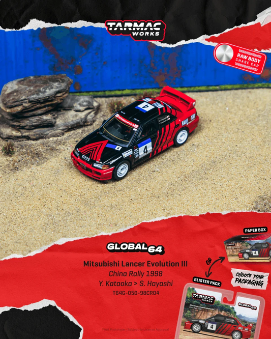[PRE-ORDER] Tarmac Works - Mitsubishi Lancer Evolution III China Rally 1998 Yoshihiro Kataoka - GLOBAL64 - Scala 1/64 T64G-050-98CR04