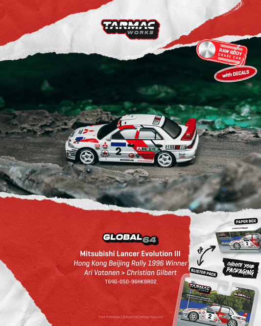 [PRE-ORDER] Tarmac Works - Mitsubishi Lancer Evolution III Hong Kong Beijing Rally Winner 1996 - GLOBAL64 - Scala 1/64 T64G-050-96HKBR0