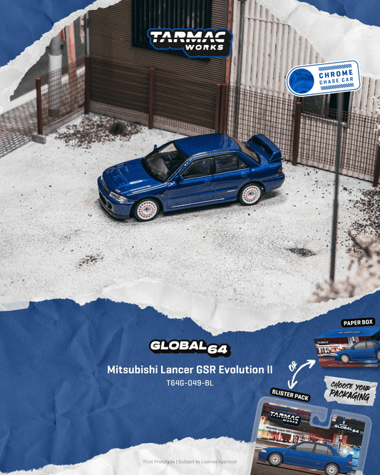 [PRE-ORDER] Tarmac Works - Mitsubishi Lancer GSR Evolution II Blue 1994 - GLOBAL64 - Scala 1/64 T64G-049-BL