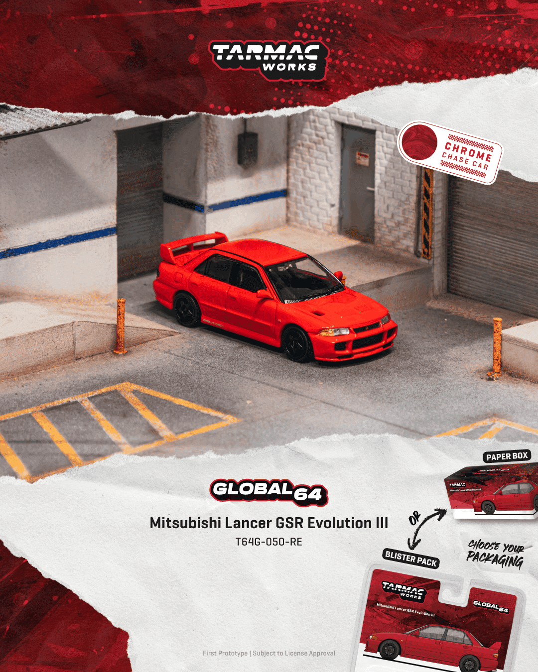[PRE-ORDER] Tarmac Works - Mitsubishi Lancer GSR Evolution III Red 1995 - GLOBAL64 - Scala 1/64 T64G-050-RE