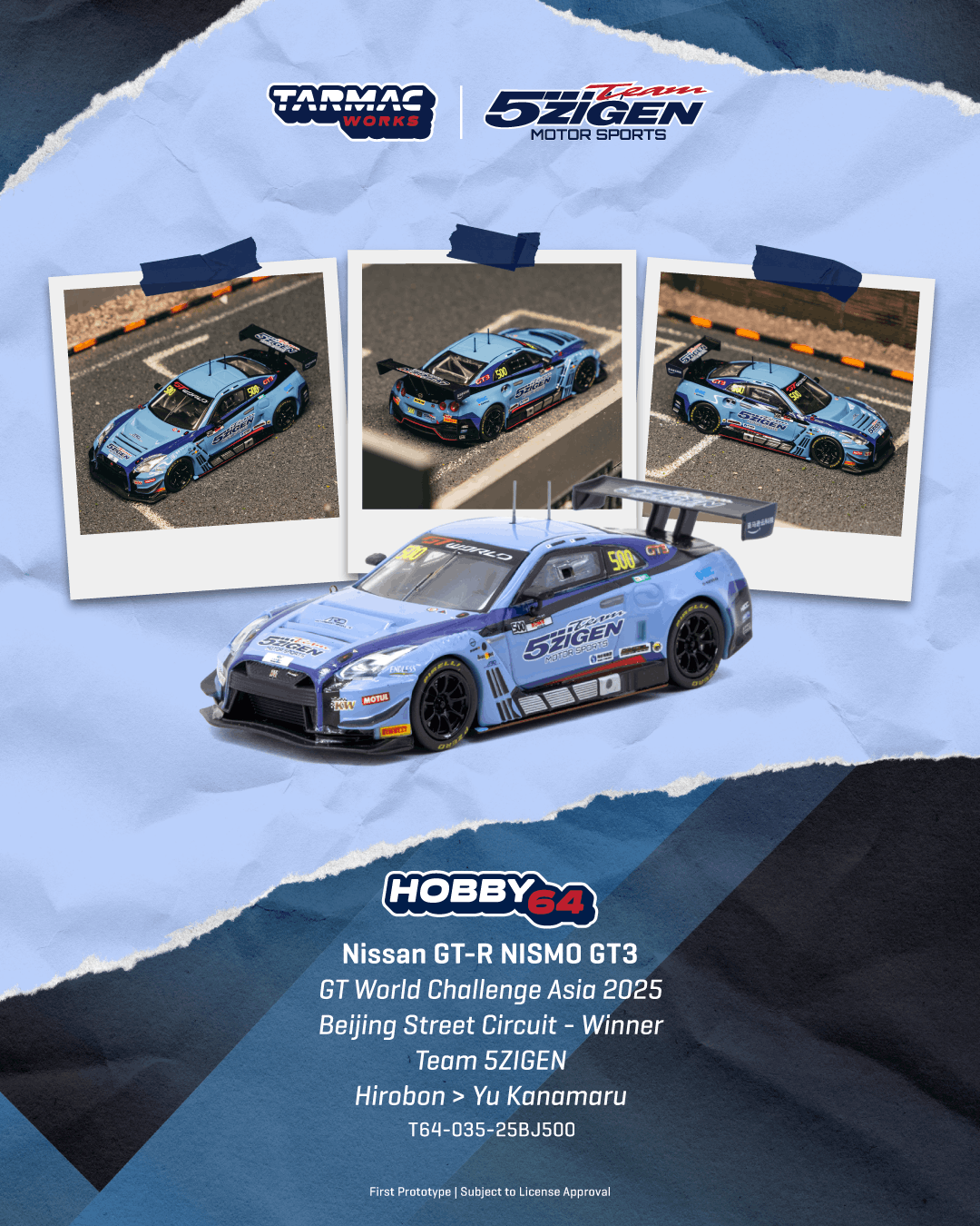 [PRE-ORDER] <span translate="no">Tarmac Works</span> - Nissan GT-R R35 NISMO GT3 GT World Challenge Asia 2025 Beijing Street Circuit Winner TEAM 5ZIGEN 2025 - HOBBY64 - 1/64 Scale T64-035-25BJ500