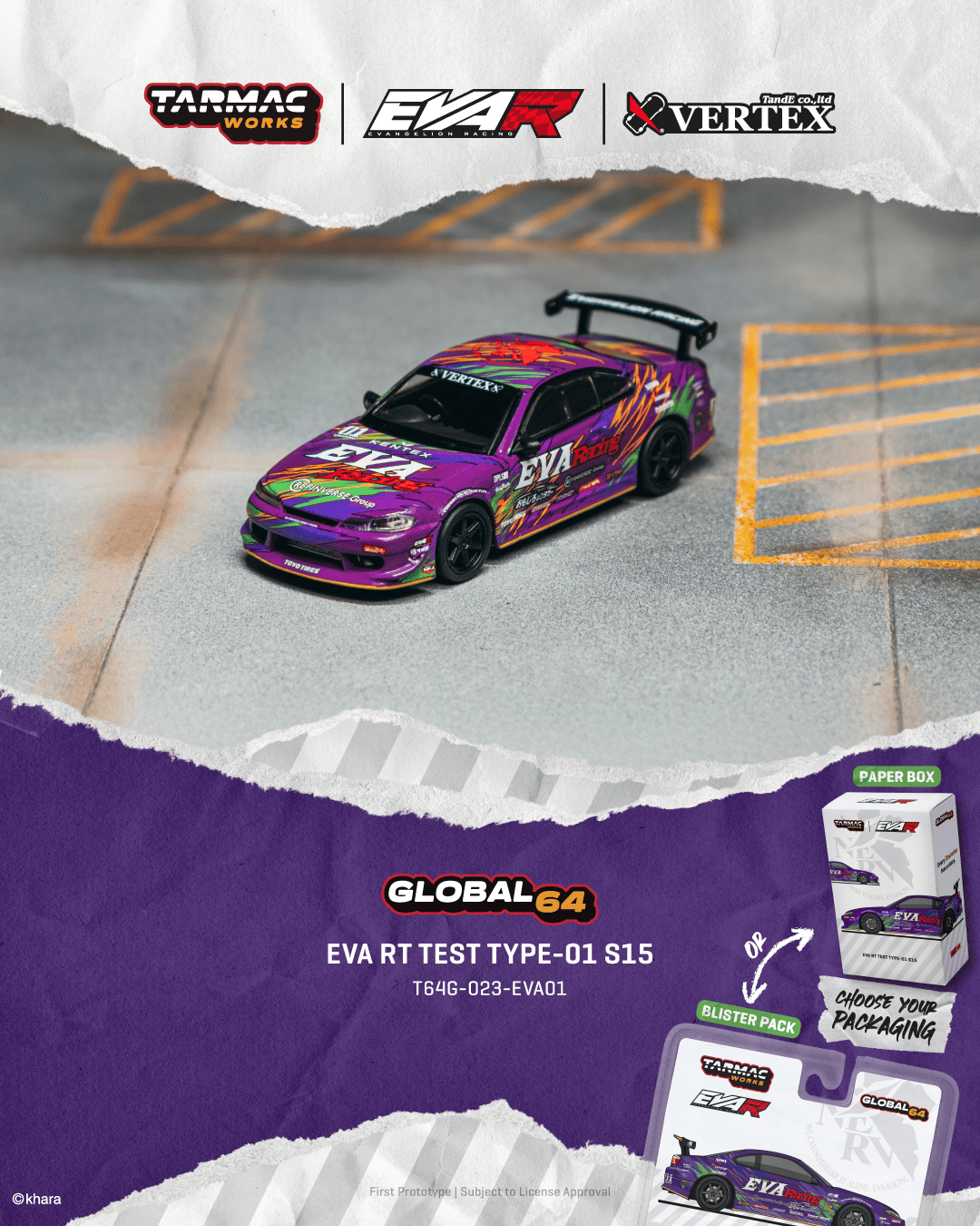 [PRE-ORDER] Tarmac Works - Nissan Silvia ( S15 ) EVA RT TEST TYPE-01 2025 - GLOBAL64 - 1/64 Scale T64G-023-EVA01