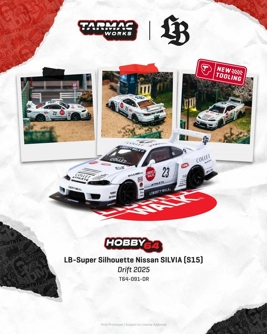 [PRE-ORDER] - Tarmac Works - Nissan Silvia (S15) LB-Super Silhouette White 2025 - HOBBY64 - Scala 1/64 T64-091-DR