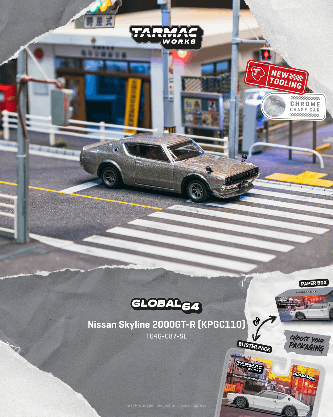 [PRE-ORDER] Tarmac Works - Nissan Skyline 2000GT-R (KPGC110) Silver 1969 - GLOBAL64 - Scala 1/64 T64G-087-SL