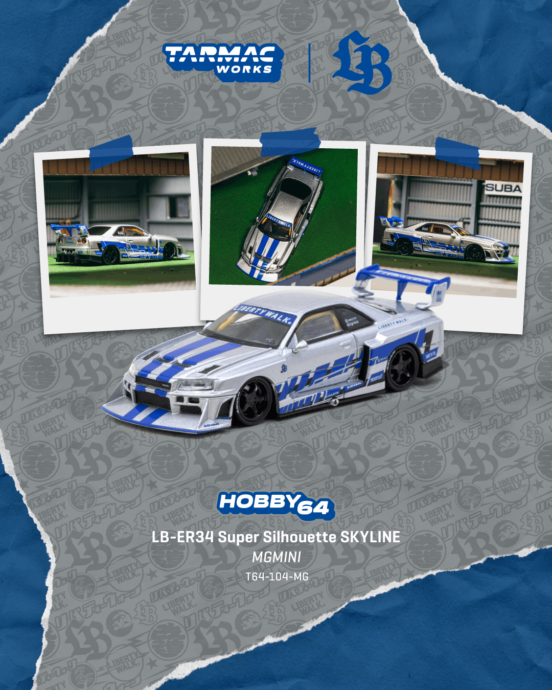 [PRE-ORDER] Tarmac Works - Nissan Skyline GTR (ER34) LB SUPER SILHOUETTE MGMINI SEMA Show 2025 - HOBBY64 - 1/64 Scale T64-104-MG