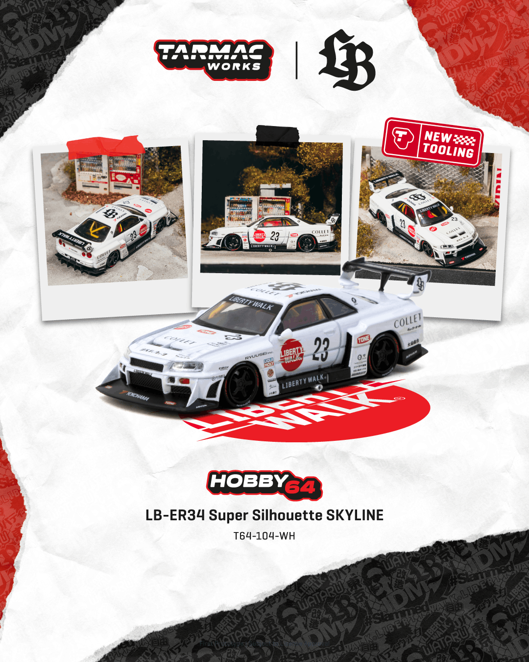 [PRE-ORDER] Tarmac Works - Nissan Skyline GTR (R34) LB Super Silhouette COLLET 2025 - HOBBY64 - Scala 1-64 T64-104-WH