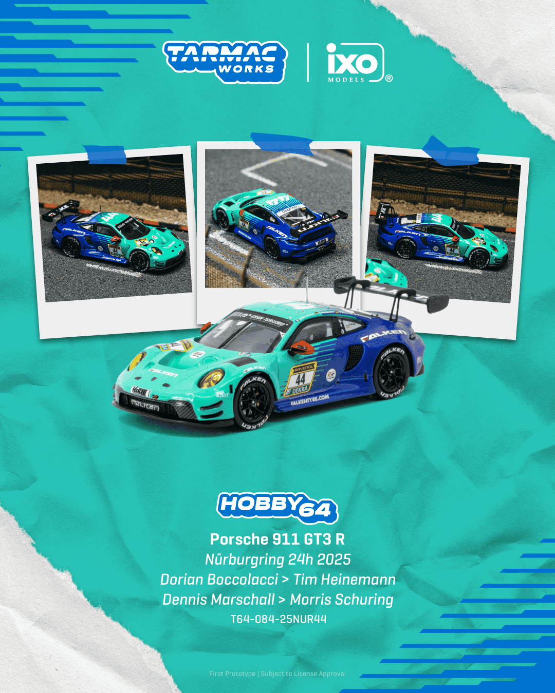 [PRÉCOMMANDE] Tarmac Works - Porsche 911 GT3 R #44 DORIAN BOCCOLACCI Nürburgring 24h 2025 - HOBBY64 - Echelle 1-64 T64-084-25NUR44