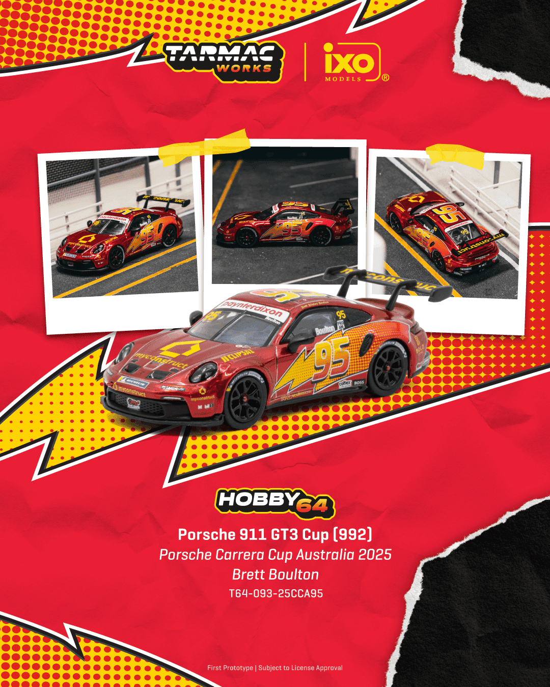 [PRE-ORDER] Tarmac Works - Porsche 911 GT3 ( 992 ) Cup Porsche Carrera Cup Australia 2025 Brett Boulton - HOBBY64 - 1/64 Scale T64-093-25CCA95