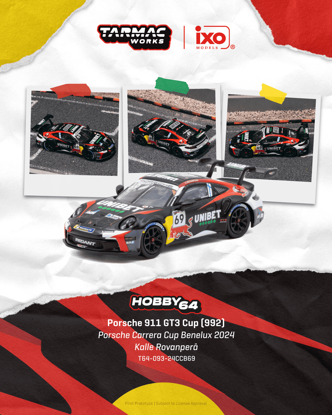 [PRE-ORDER] Tarmac Works - Porsche 911 ( 992 ) GT3 Cup Porsche Carrera Cup Benelux 2024 - HOBBY64 - 1/64 Scale T64-093-24CCB69