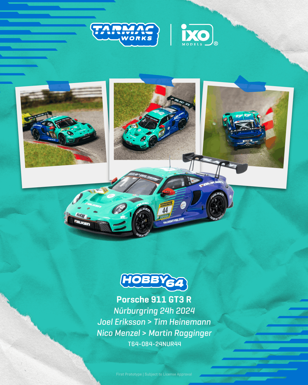 [PRE-ORDER] <span translate="no">Tarmac Works</span> - Porsche 911 ( 992 ) GT3 R Joe Eriksson GT3 R Nurburgring 24h 2024 - HOBBY64 - 1/64 Scale T64-084-24NUR44