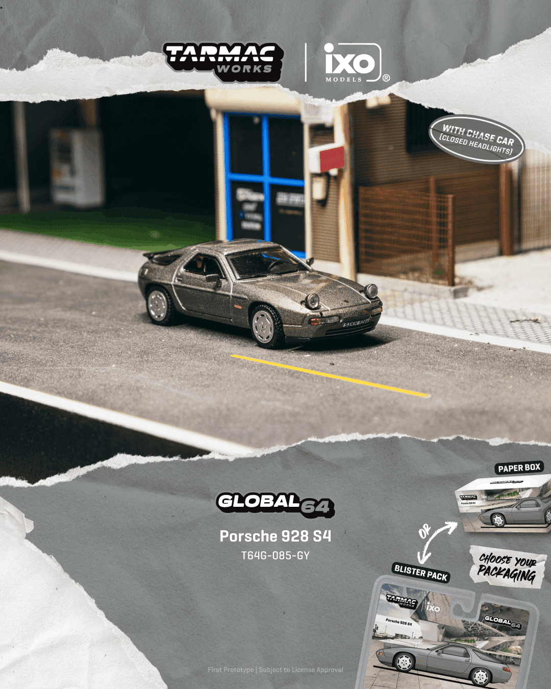 [PRE-ORDER] Tarmac Works - Porsche 928 S4 Gray Metallic 1992 - GLOBAL64 - 1/64 Scale T64G-085-GY