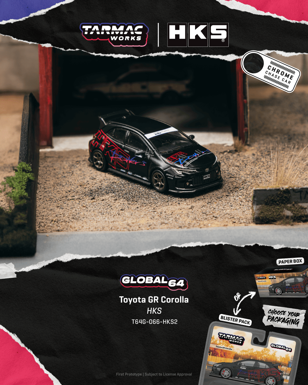 [PRE-ORDER] Tarmac Works - Toyota Corolla GR HKS Chrome Black 2025 - GLOBAL64 - 1/64 Scale T64G-066-HKS2