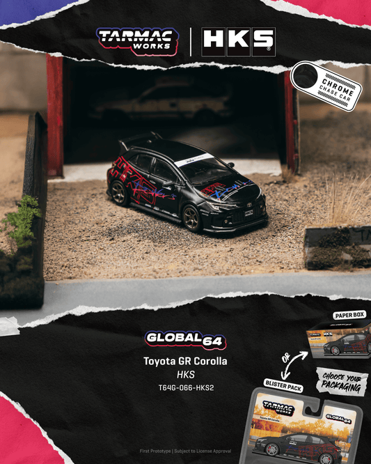 [PRE-ORDER] Tarmac Works - Toyota Corolla GR HKS Chrome Black 2025 - GLOBAL64 - 1/64 Scale T64G-066-HKS2