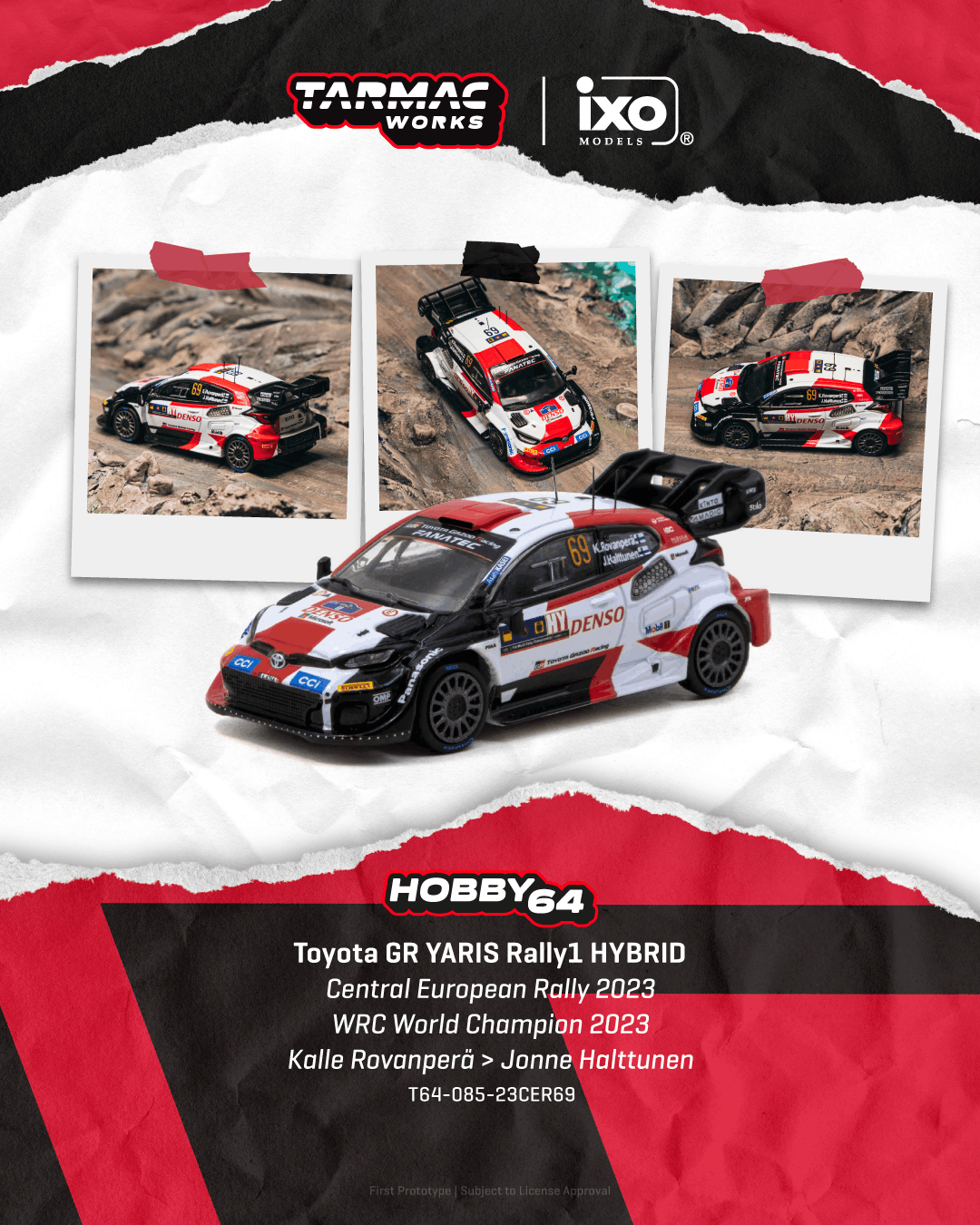 [PRE-ORDER] <span translate="no">Tarmac Works</span> - Toyota GR YARIS Rally1 HYBRID KALLE ROVANPERÄ Central European Rally 2023 WRC - HOBBY64 - 1/64 Scale T64-085-23CER69