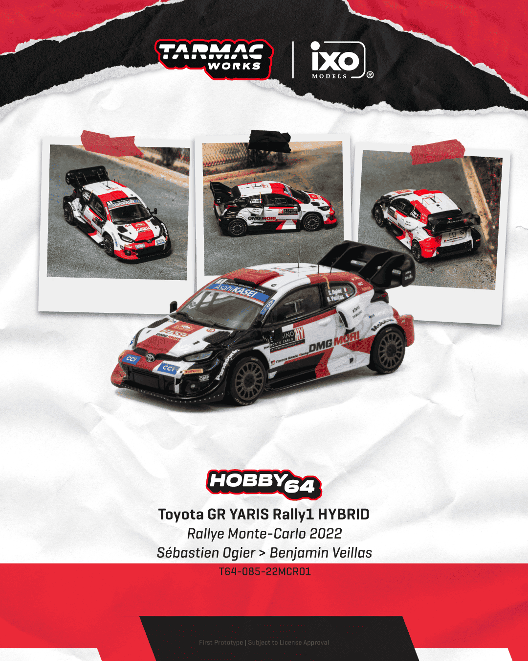 [PRE-ORDER] Tarmac Works - Toyota GR YARIS Rally1 HYBRID #1 SÉBASTIEN OGIER Rallye Monte-Carlo 2022 - HOBBY64 - Scala 1-64 T64-085-22MCR01