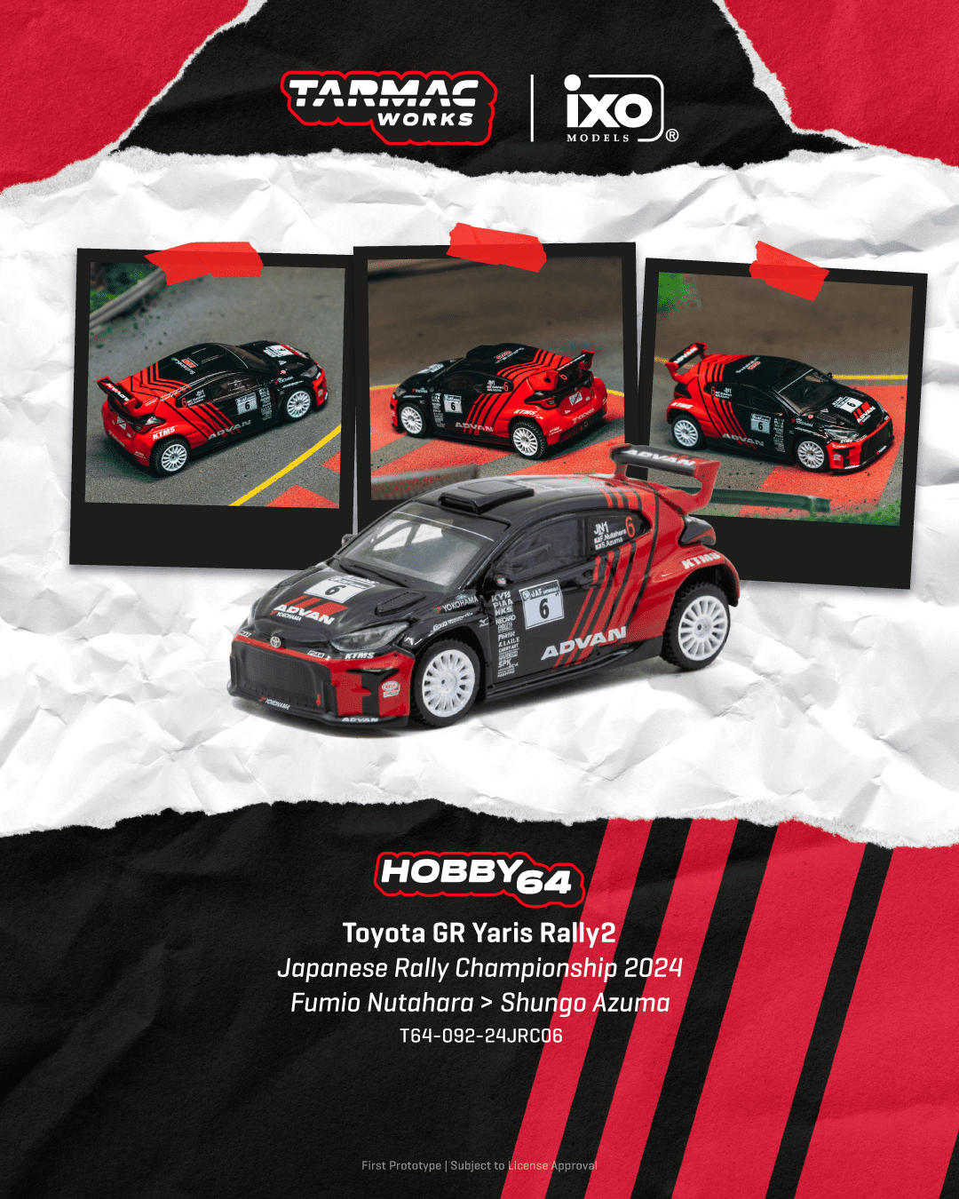 [PRE-ORDER] Tarmac Works - Toyota GR Yaris Rally2 #6 FUMIO NUTAHARA Japanese Rally Championship 2024 - HOBBY64 - 1/64 Scale T64-092-24JRC06