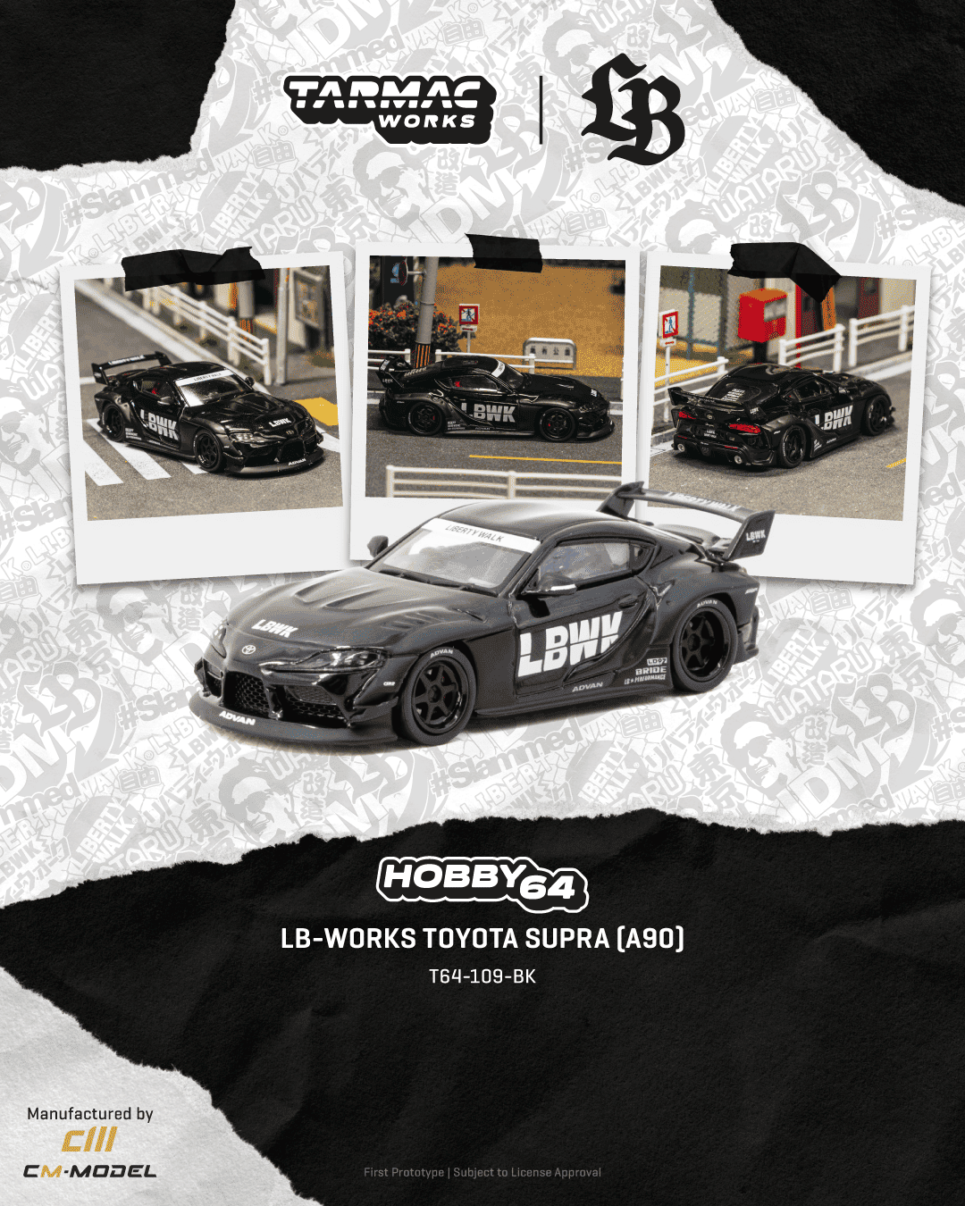 [PRE-ORDER] Tarmac Works - Toyota Supra (A90) LB-WORKS Black 2025 - HOBBY64 - Scala 1/64 T64-109-BK