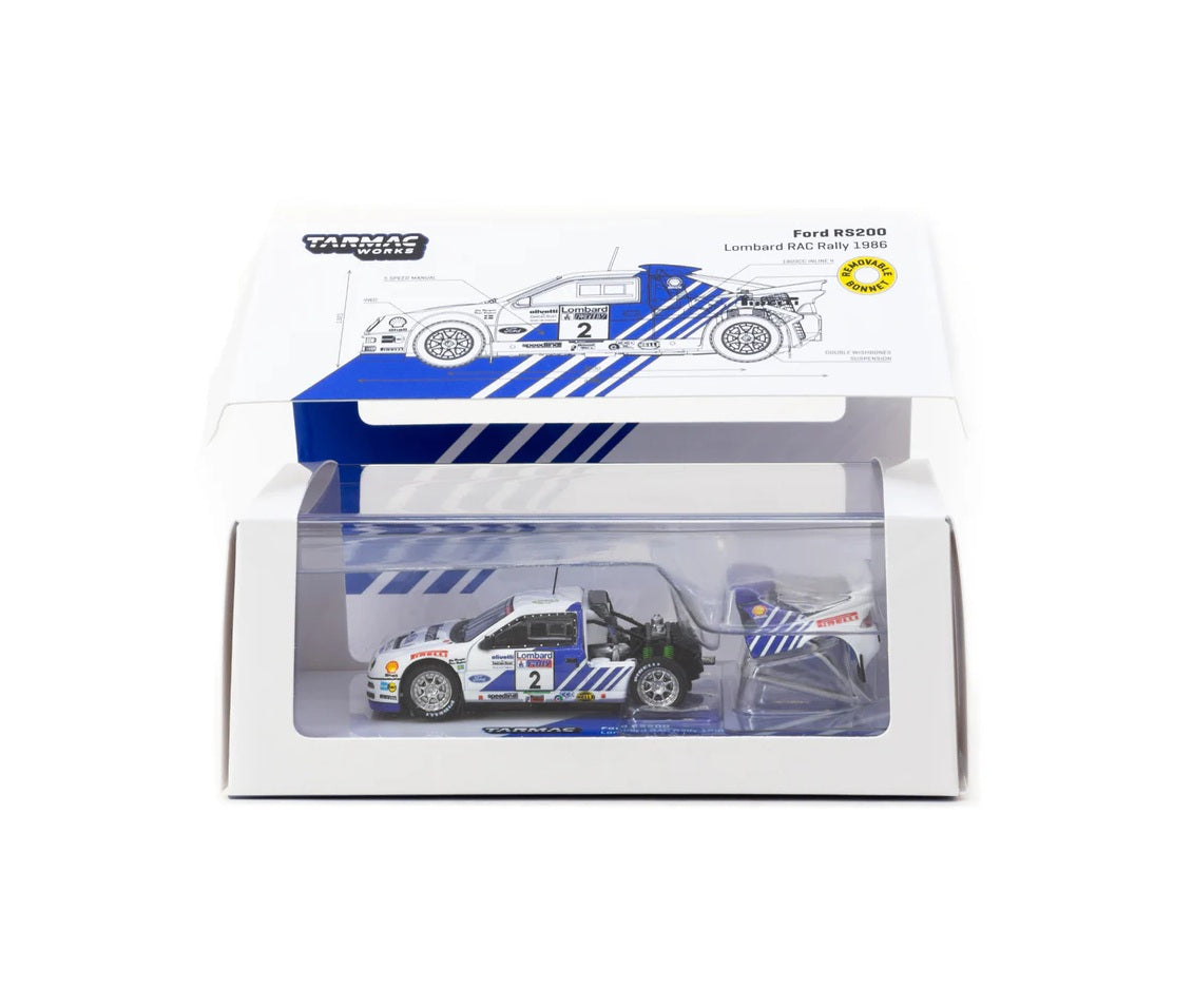 Tarmac Works - Ford RS200 Lombard RAC Rally 1986 #2 - HOBBY64+ - Scale 1/64 T64P-001-86RAC02
