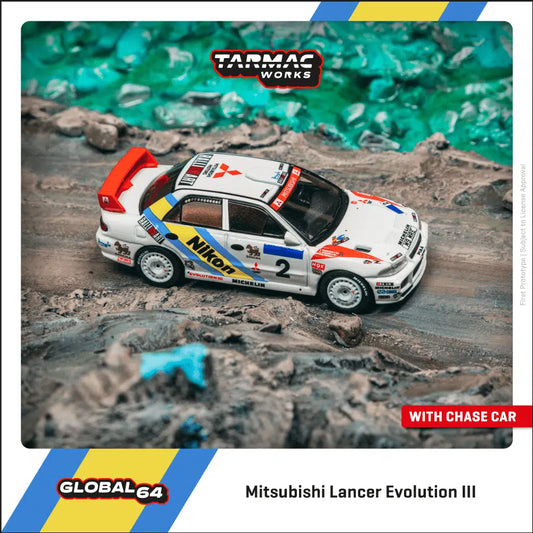 Tarmac Works - Mitsubishi Lancer Evolution III Hong Kong-Beijing Rally 1995 Winner - GLOBAL64 - Scala 1/64 T64G-050-95HKBR02