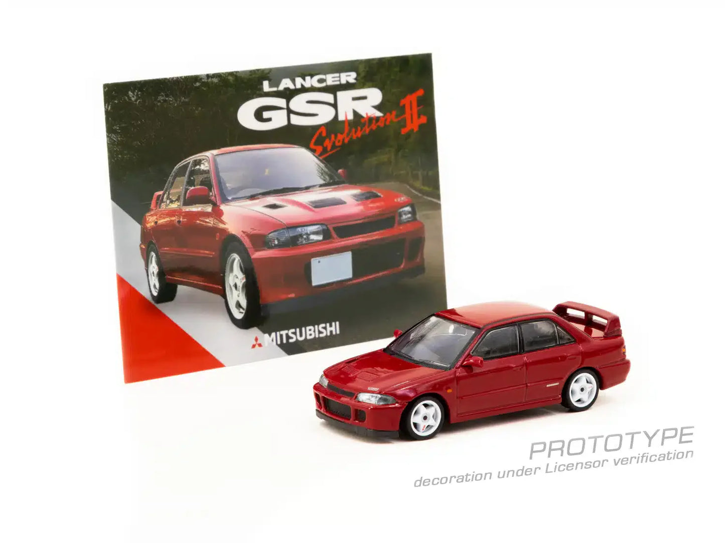 Tarmac Works - Mitsubishi Lancer GSR Evolution II Red Model Car + Trading Cards Combo Set - GLOBAL64 - Scale 1/64 T64G-049-RE